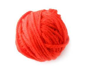 Ball of knitting yarn on white background