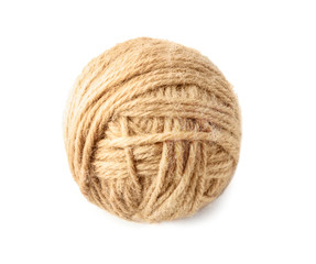 Ball of knitting yarn on white background