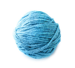Ball of knitting yarn on white background