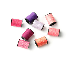 Color threads on white background