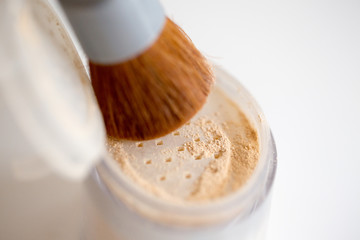 Makeup brushes set close up.