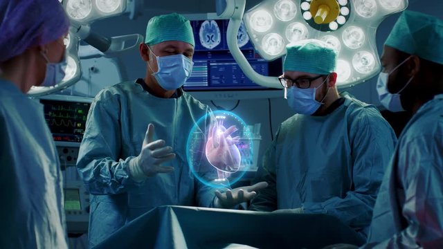 Surgeons Perform Heart Surgery Using Augmented Reality Technology. Difficult Heart Transplant Operation Using 3D Animation and Gestures. Shot on RED EPIC-W 8K Helium Cinema Camera.