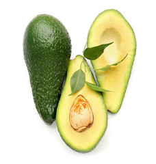 Ripe avocados on white background
