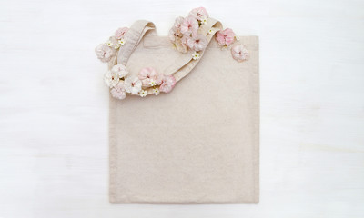 Shopping bag, tote bag mockup with flowers