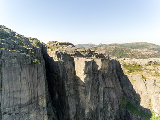 Photo of Preikestolen, Pulpit Rock at Lysefjord in Norway. Aerial view.