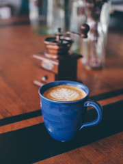 close up coffee on table in coffee shop.