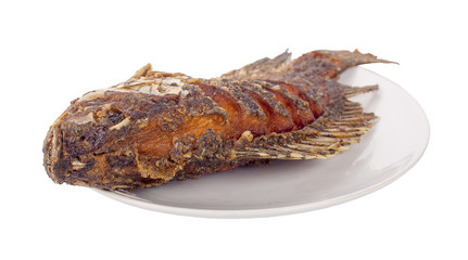 Fried Tilapia fish fried isolated on white background