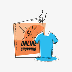 online shopping with shirt vector illustration design
