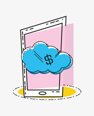 online shopping with smartphone pop art style vector illustration design