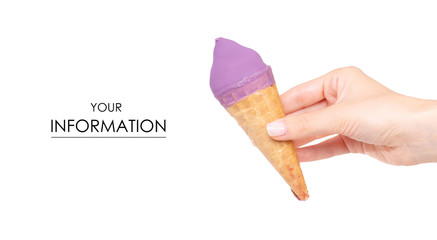 Ice cream cone in hand pattern on white background isolation