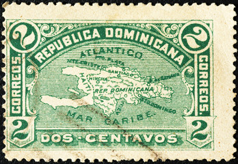 Ancient map of Dominican Republic on postage stamp