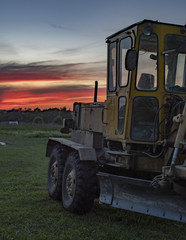 tractor and sunset