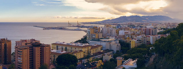 Panoramic view of the Malaga city and harbor
