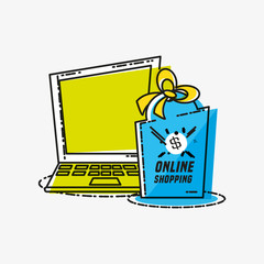 online shopping with laptop pop art style vector illustration design