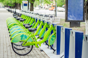 Bicycle rental system. Ecologically clean transport. bicycle sharing.