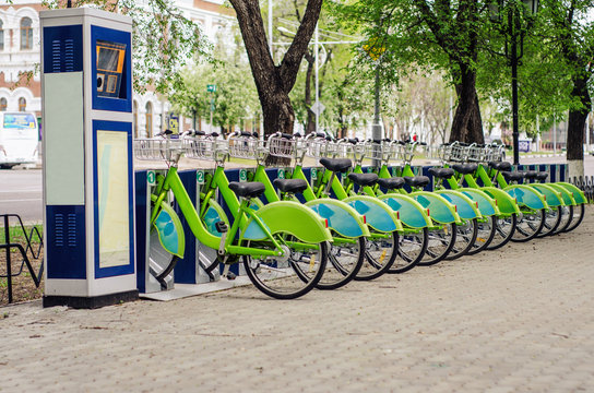 Bicycle rental system. Ecologically clean transport. bicycle sharing.