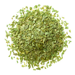chopped tarragon leaves isolated on white, top view