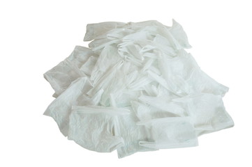 Obraz premium white plastic bag packing stacking on white background