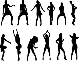 different female dancing silhouettes, people in motion