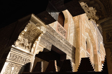 The interior of the Madrasa Bou in Fez. Detail of the vault of the roof