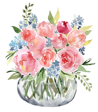 Watercolor Flower Bouquet Vase