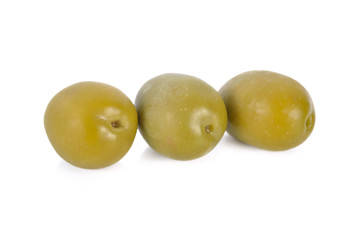 pickled olives on white background