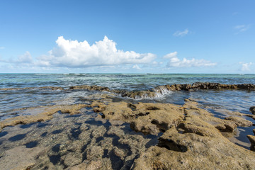 Beach waves in a tropical coral formation at Carneiros Beach Pernambuco Brazil