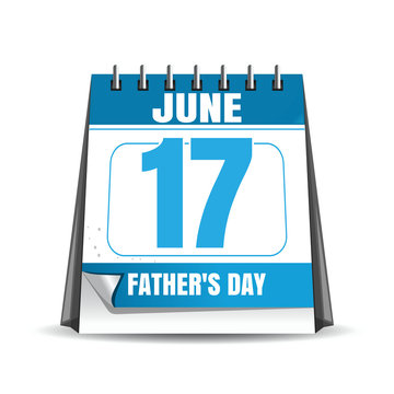 Fathers Day 2018. Desk calendar isolated on white background. Fathers Day date in the calendar. 17 June. Vector illustration