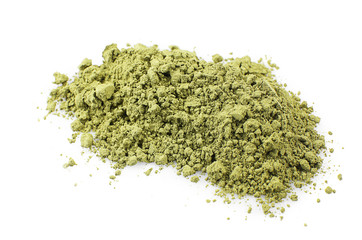 Powdered matcha tea, on white background