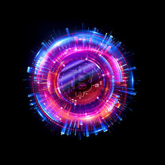 Bitcoin with glowing lights..Bitcoin symbol. Coins on black background.