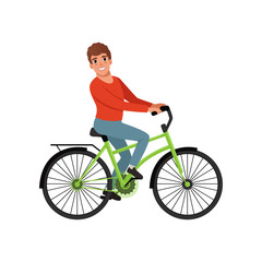Male bicyclist riding a bike, active lifestyle concept vector Illustrations on a white background