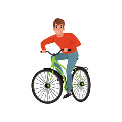 Young man riding bicycle, active lifestyle concept vector Illustrations on a white background