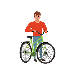 Man standing next to his bike, active lifestyle concept vector Illustrations on a white background