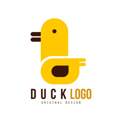 Duck logo tamplate, creative badge with yellow duck for your own design vector Illustration on a white background