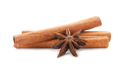 Cinnamon sticks on white background