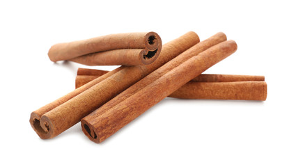 Cinnamon sticks on white background