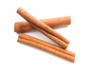 Cinnamon sticks on white background