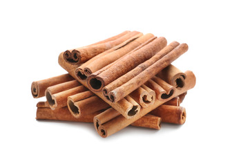 Cinnamon sticks on white background