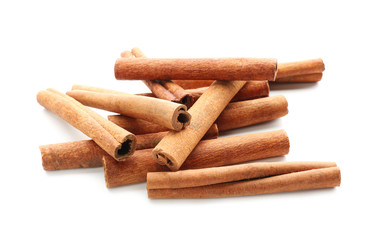 Cinnamon sticks on white background
