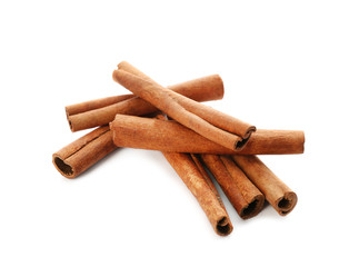 Cinnamon sticks on white background