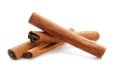 Cinnamon sticks on white background