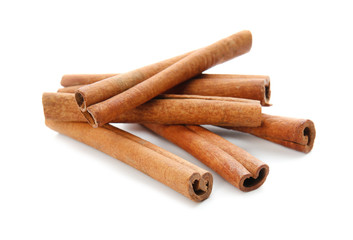Cinnamon sticks on white background