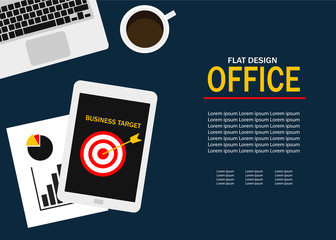 Business office table flat design vector illustration