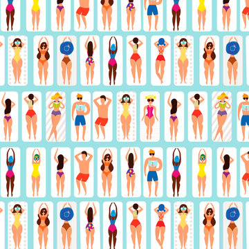 Summer seamless pattern with people on the beach