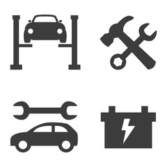 Car service and repair icons set on white background.