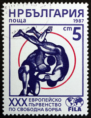 Postage stamp Bulgaria 1987 European Freestyle Wrestling Championships