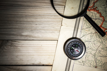 Vintage old map on table