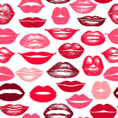 Vector seamless background. lips hand drawn prints.