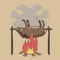 boar on a spit cartoon