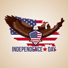 independence day america map usa eagle holding shield happy celebration vector illustration